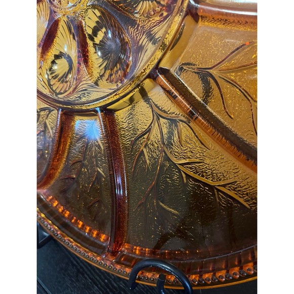 Vintage Amber Glass Deviled Egg & Relish Dish - Picture 5 of 7